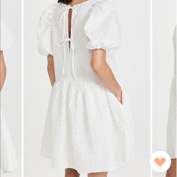 English Factory Back Tie Jacquard Puff Dress White Medium - Picture 4 of 7